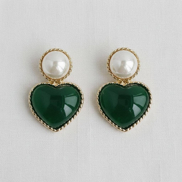 VINTAGE FLAIR HEART-SHAPED GEMSTONE EARRINGS