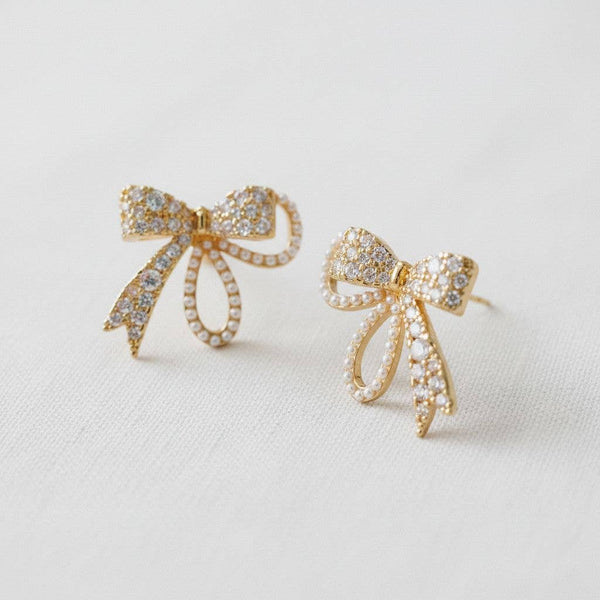 VINTAGE STYLE PEARL & CZ BOWKNOT EARRINGS
