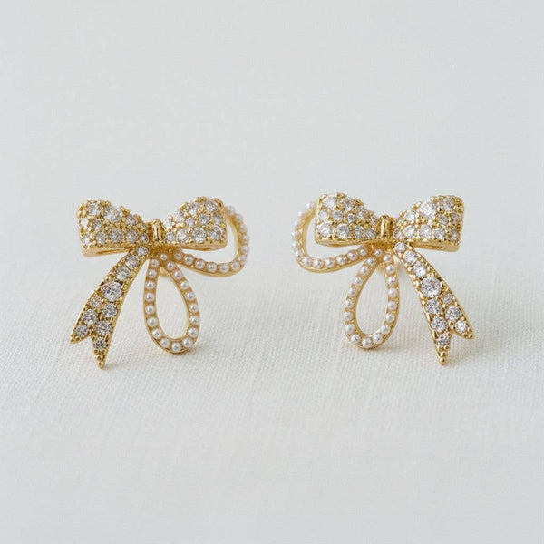 VINTAGE STYLE PEARL & CZ BOWKNOT EARRINGS
