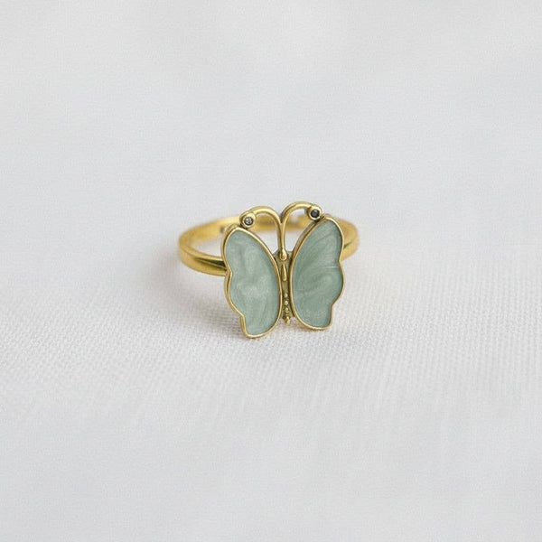 GOLD-TONE BUTTERFLY ENAMEL RING