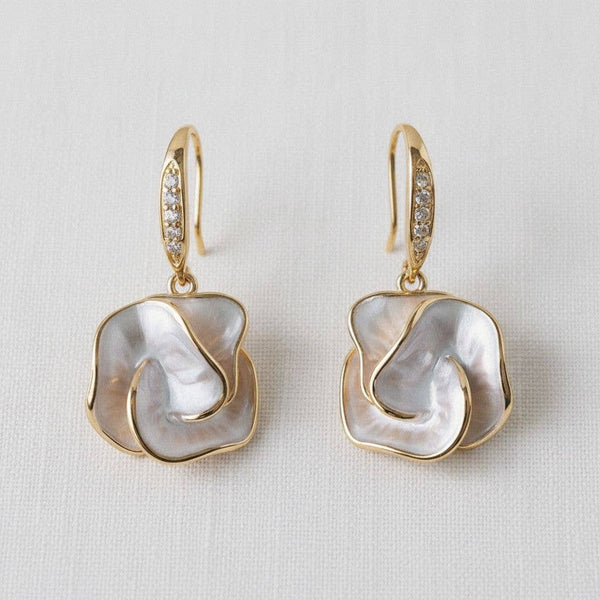 ENAMEL CAMELLIA FLOWER DANGLE EARRINGS