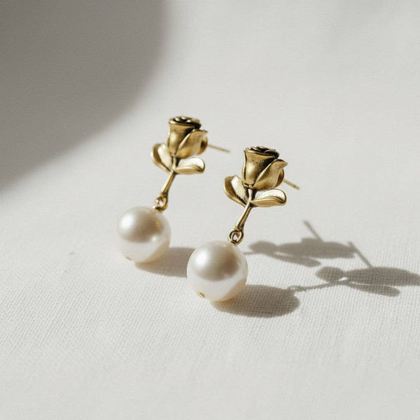 ARTISAN ROSE & PEARL DROP EARRINGS