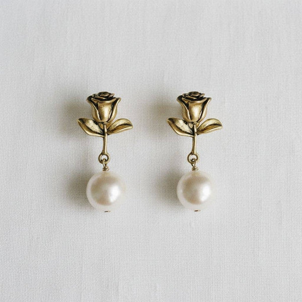 ARTISAN ROSE & PEARL DROP EARRINGS