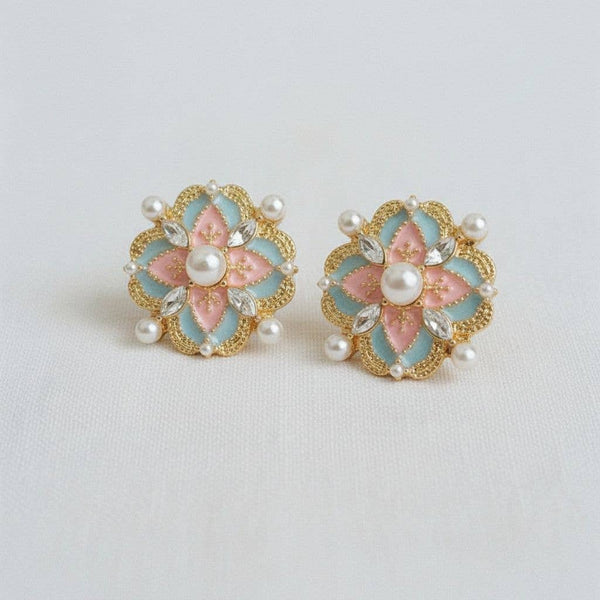 VINTAGE PALACE STYLE ENAMEL PEARL STUDS