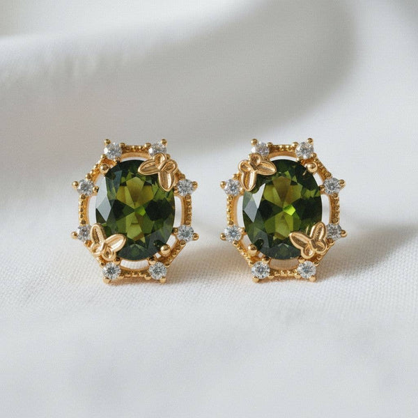 ELEGANT OLIVE GREEN GEMSTONE EARRINGS