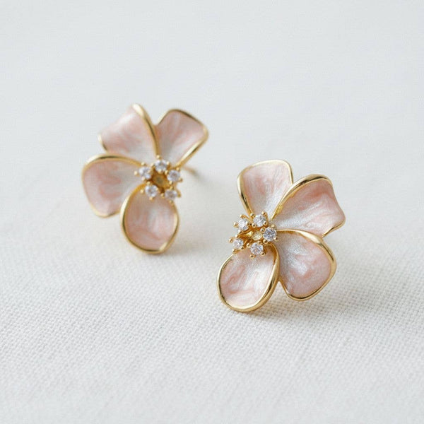 FLORAL ENAMEL DROP EARRINGS W/ CZ ACCENTS