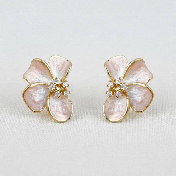 FLORAL ENAMEL DROP EARRINGS W/ CZ ACCENTS