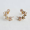 VINTAGE INSPIRED CUBIC ZIRCONIA FLOWER LEAF C-SHAPE EARRINGS