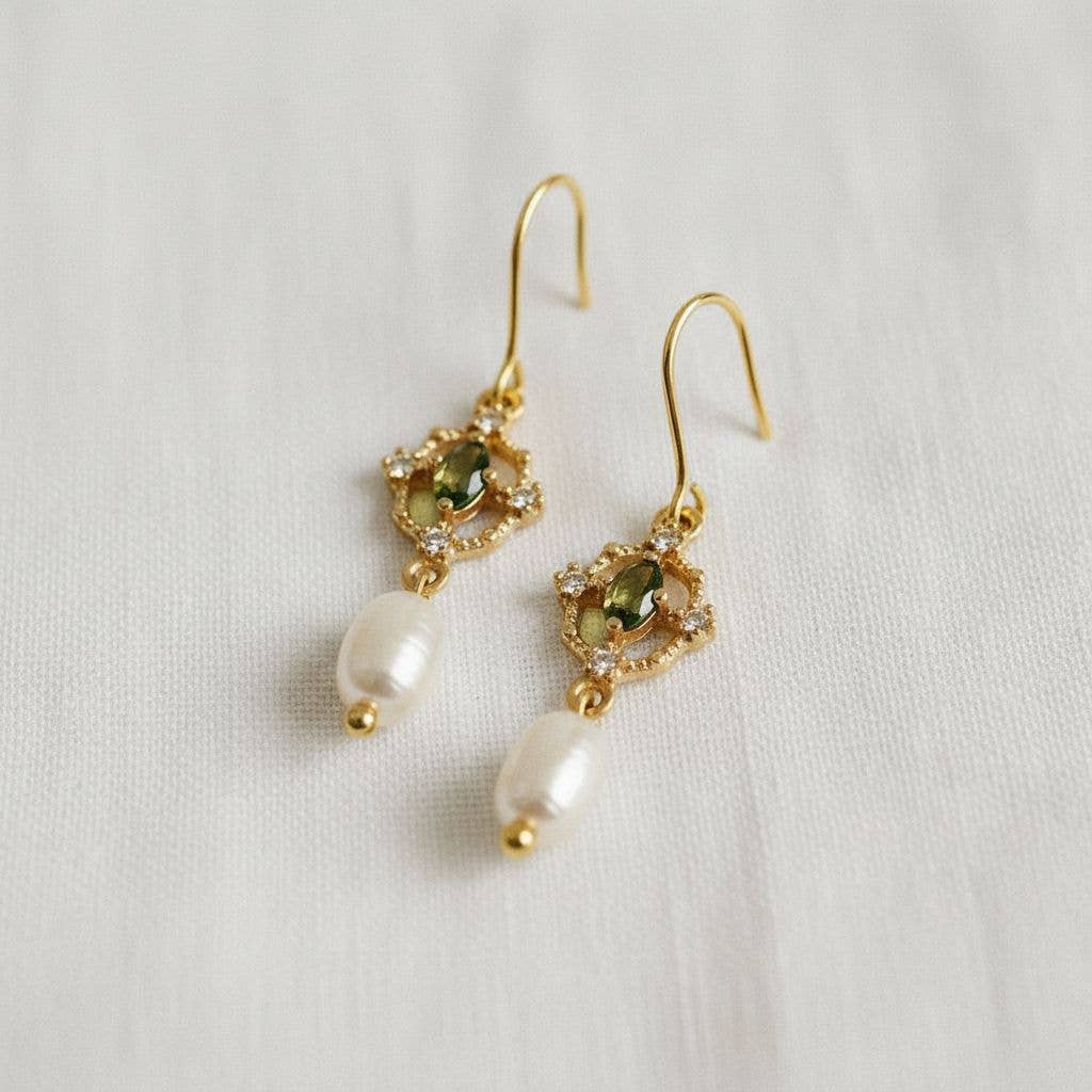 VINTAGE-STYLE GREEN GEMSTONE DROP EARRINGS