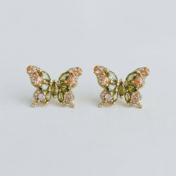 OLIVE GREEN CUBIC ZIRCONIA BUTTERFLY EARRINGS