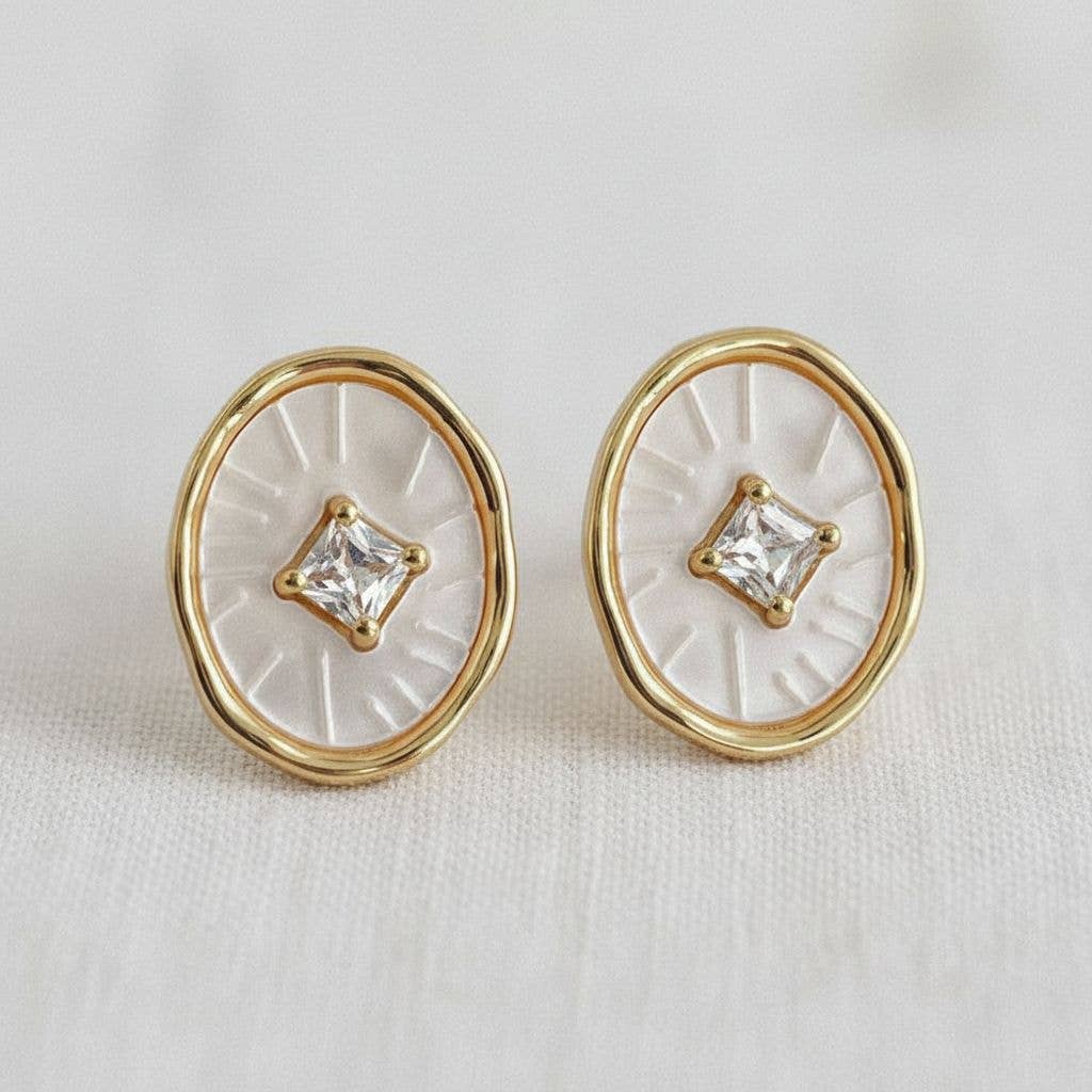 OVAL CUBIC STUD EARRINGS