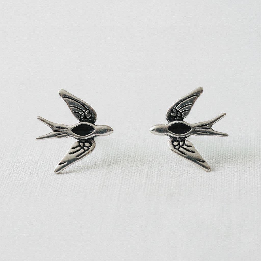 BLACK ZIRCONIA BIRD STUD EARRINGS