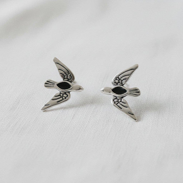 BLACK ZIRCONIA BIRD STUD EARRINGS