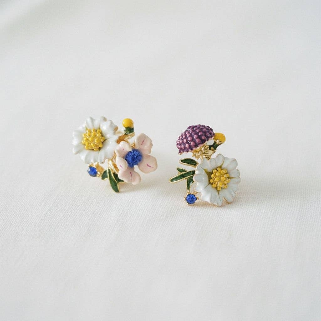 GOLD PLATED DRIP GLAZE FLORAL STUDS