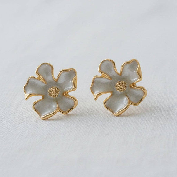 FRENCH ENAMEL GARDENIA STUDS