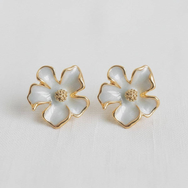 FRENCH ENAMEL GARDENIA STUDS