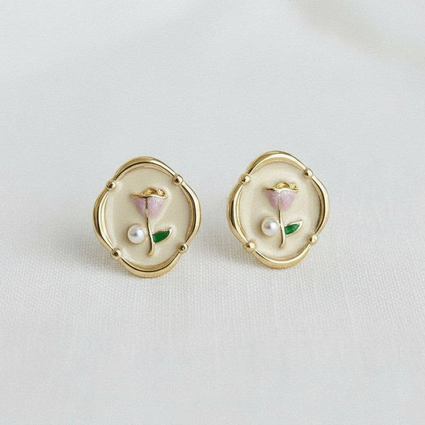 ARTISTIC FLORAL ENAMEL DROP EARRINGS
