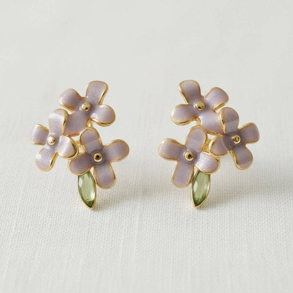 VINTAGE ENAMEL PURPLE FLOWER STUD EARRINGS