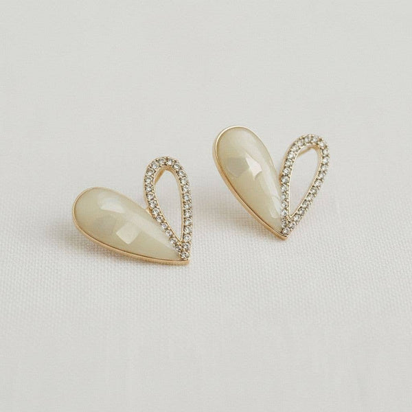 VINTAGE STYLE ENAMEL & CZ HEART STUDS