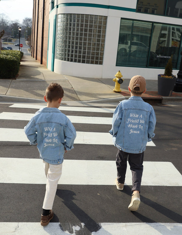 WHAT A FRIEND IN JESUS KIDS DENIM JEACKET