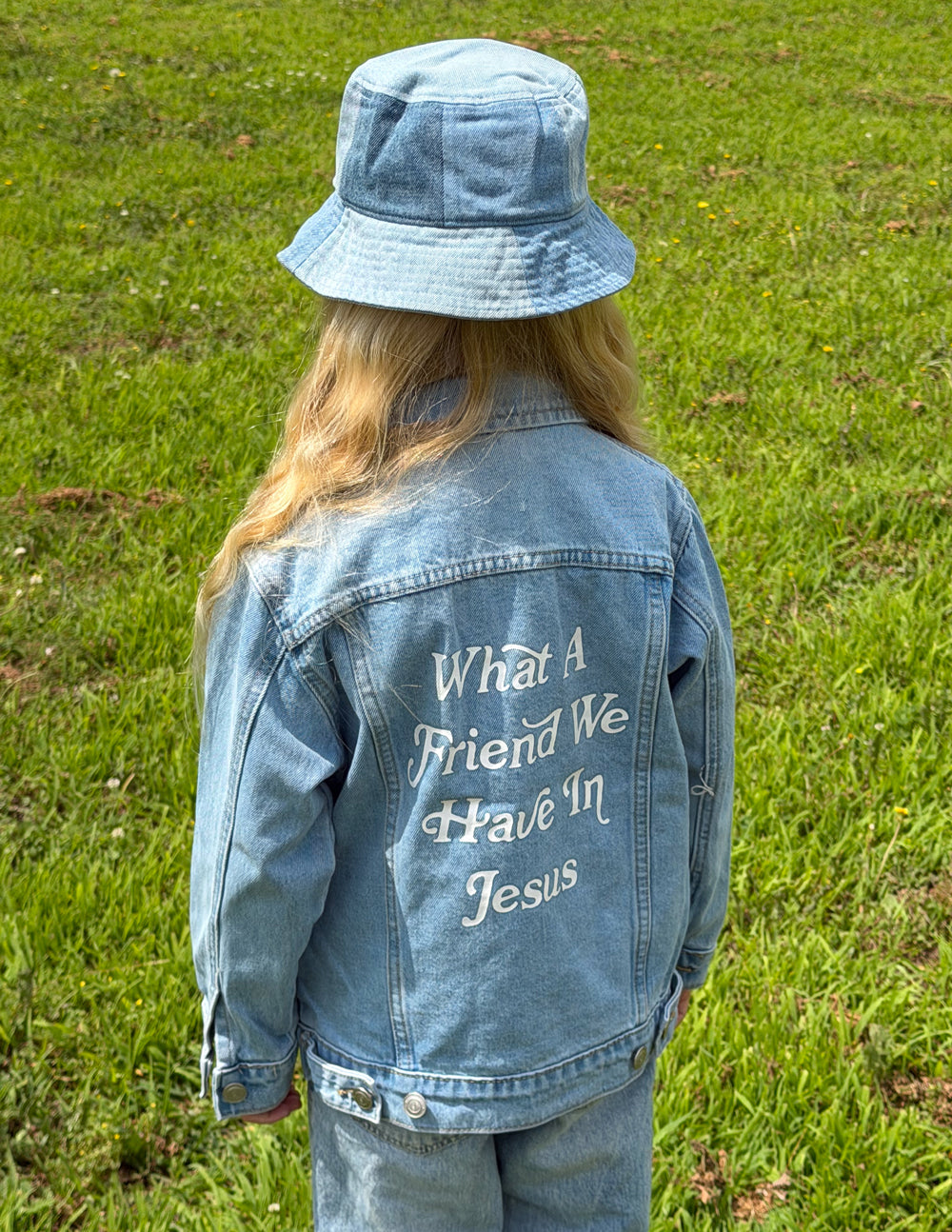 WHAT A FRIEND IN JESUS KIDS DENIM JEACKET