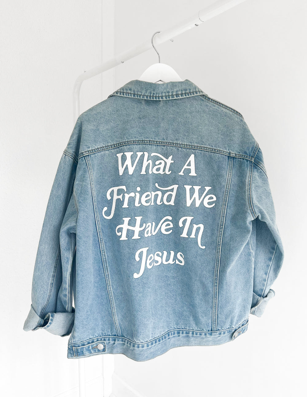 WHAT A FRIEND IN JESUS DENIM JACKET