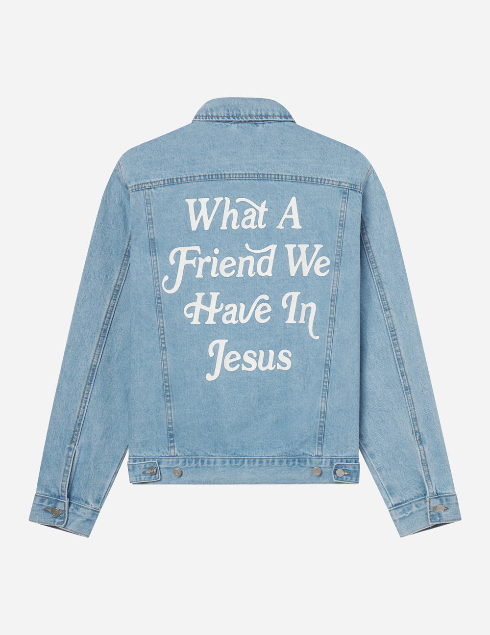 WHAT A FRIEND IN JESUS DENIM JACKET