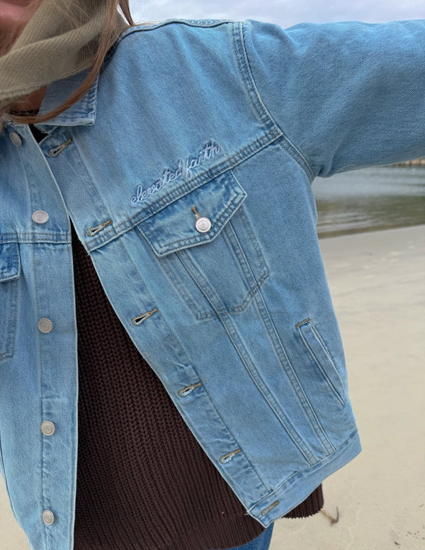 WHAT A FRIEND IN JESUS DENIM JACKET