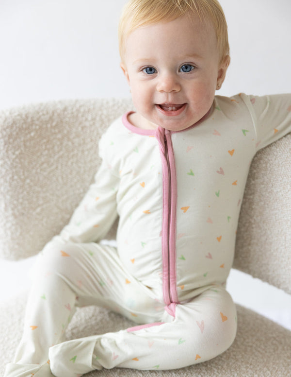 HEART BAMBOO CONVERTIBLE FOOTED ONESIE