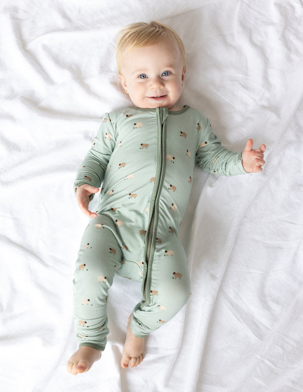 LAMB BAMBOO CONVERTIBLE FOOTED ONESIE
