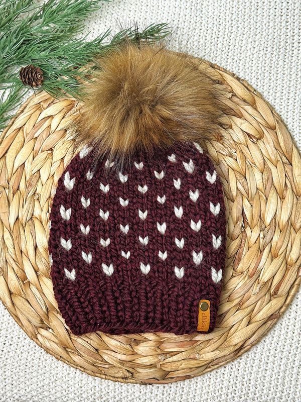 LITTLE HEARTS BEANIE IN CLARET