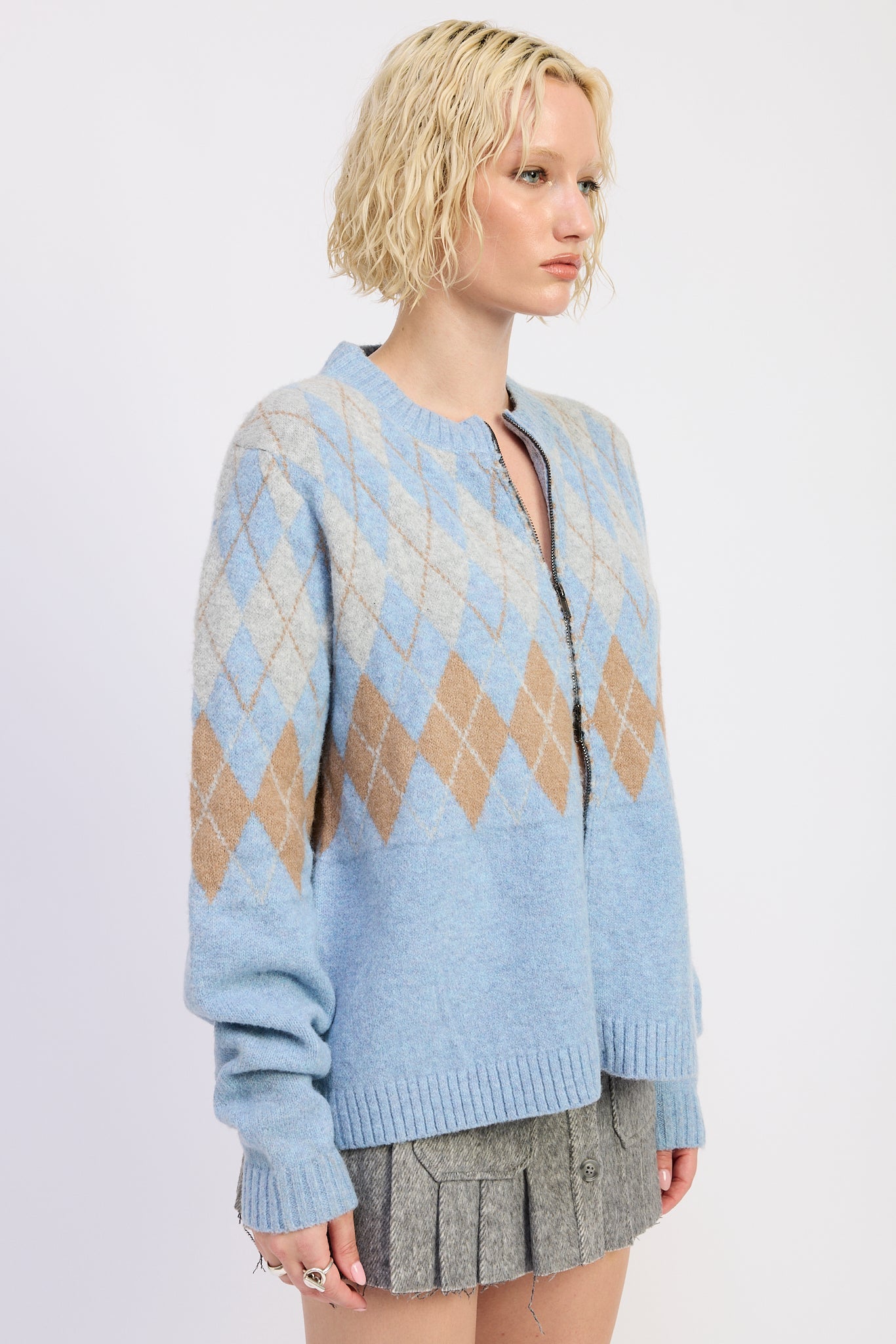 EVERLEIGH ARGYLE ZIP CARDIGAN