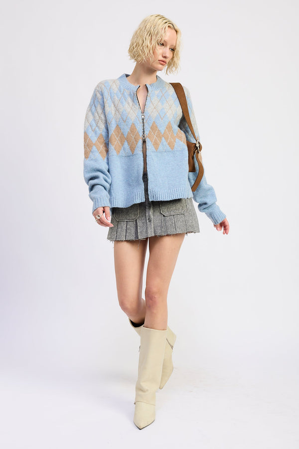 EVERLEIGH ARGYLE ZIP CARDIGAN