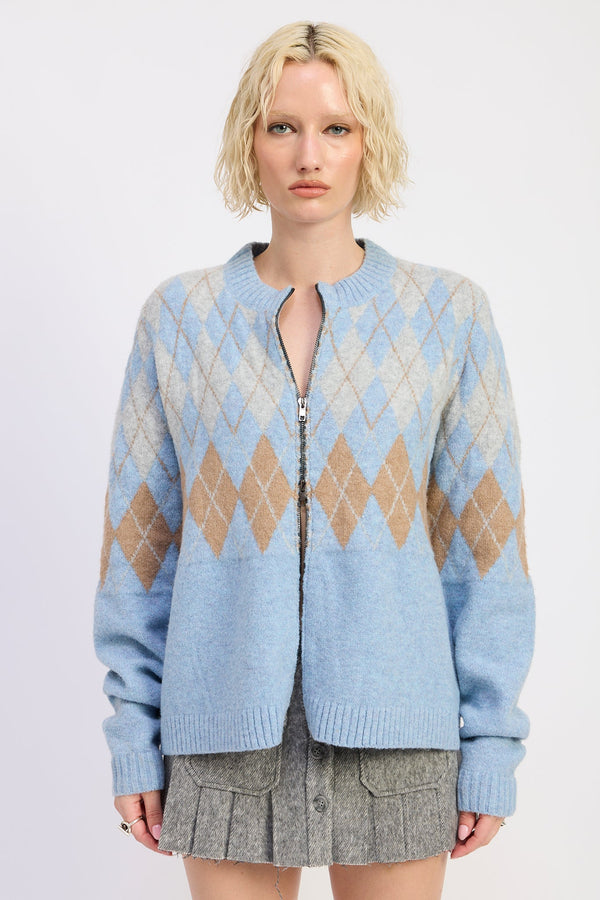 EVERLEIGH ARGYLE ZIP CARDIGAN