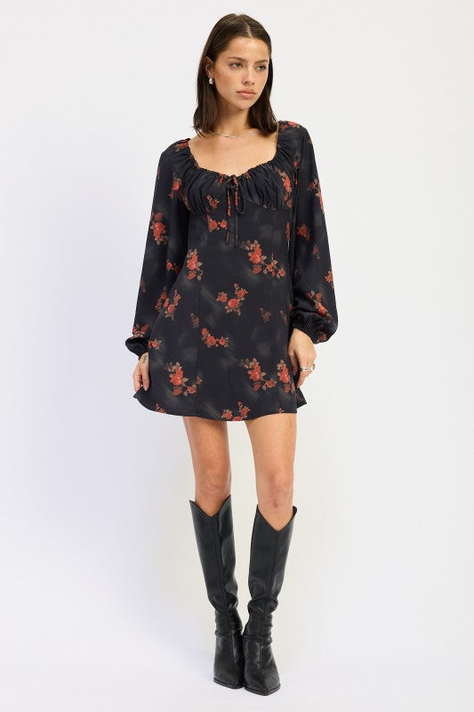 CLASSIC FLORAL LONG SLEEVE MINI DRESS