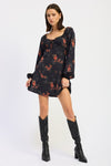 CLASSIC FLORAL LONG SLEEVE MINI DRESS
