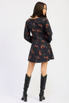 CLASSIC FLORAL LONG SLEEVE MINI DRESS
