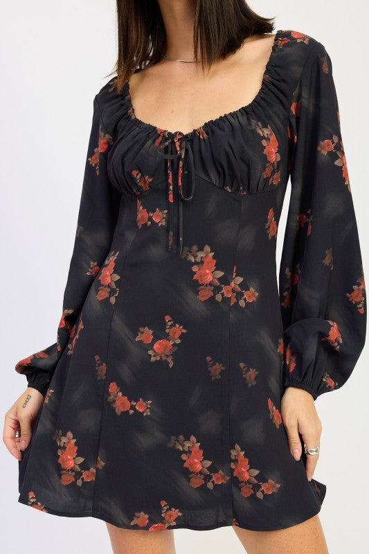CLASSIC FLORAL LONG SLEEVE MINI DRESS