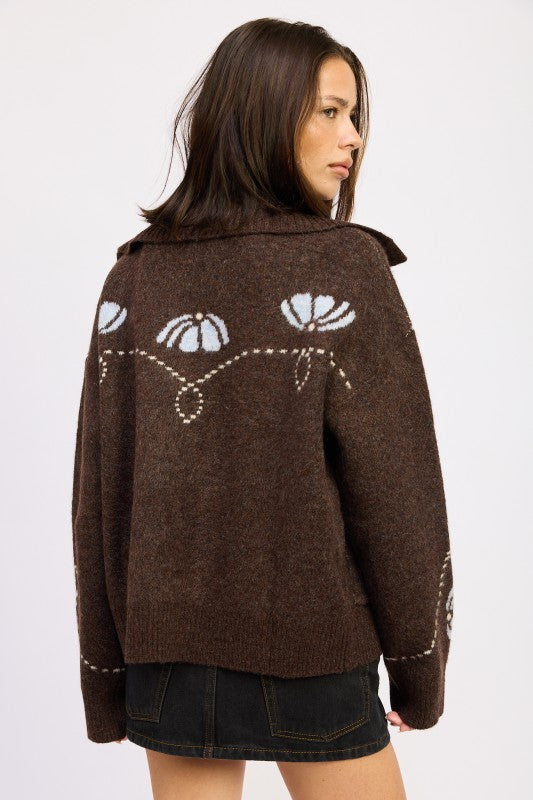 STITCHED INTARSIA CARDIGAN