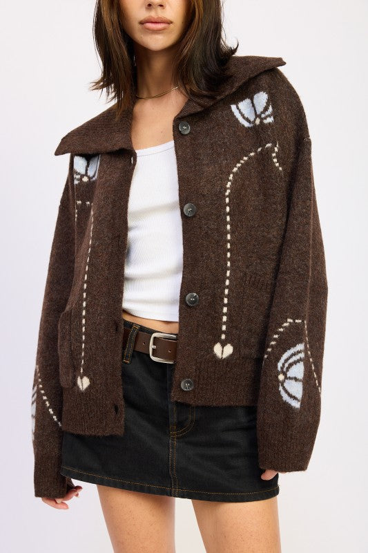 STITCHED INTARSIA CARDIGAN