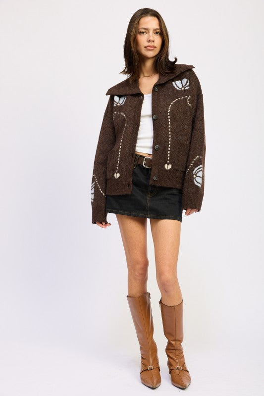 STITCHED INTARSIA CARDIGAN