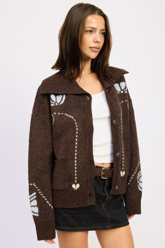 STITCHED INTARSIA CARDIGAN