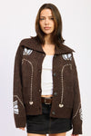 STITCHED INTARSIA CARDIGAN