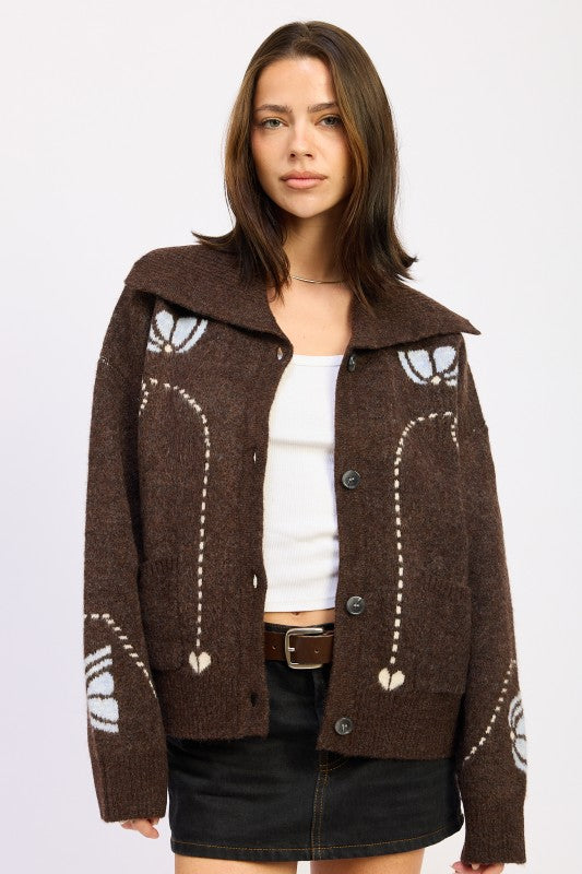 STITCHED INTARSIA CARDIGAN