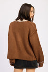 CHOCOLATE BUTTON DOWN CONTRAST CARDIGAN