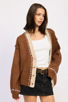 CHOCOLATE BUTTON DOWN CONTRAST CARDIGAN