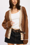 CHOCOLATE BUTTON DOWN CONTRAST CARDIGAN