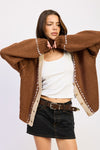 CHOCOLATE BUTTON DOWN CONTRAST CARDIGAN