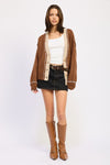CHOCOLATE BUTTON DOWN CONTRAST CARDIGAN