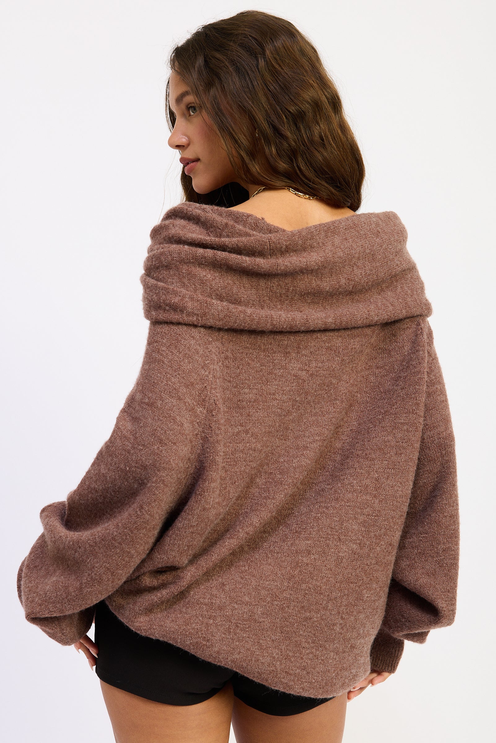 NADIA DRAMATIC OFF-THE-SHOULDER SWEATER